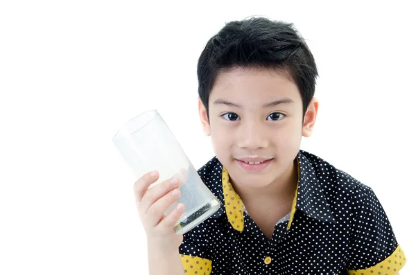 Portrait of Little asian boy drinking a glass of milk — Stock Photo, Image