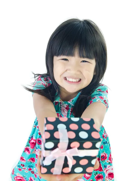 Asian Lovely girl with giftbox — Stock Photo, Image