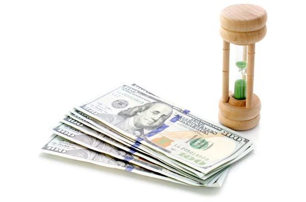 One hundred dollars with sand clock — Stock Photo, Image