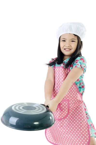 Little asian girl with kitchen ware concept — Stock Photo, Image