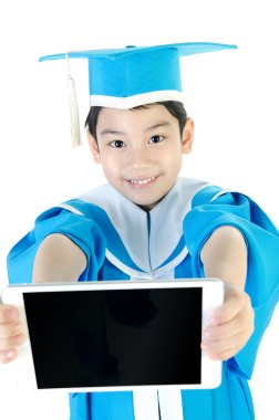 Asian Child with tablet computer  clipart
