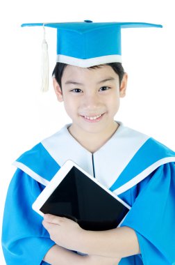 tablet bilgisayar ile Asyalı çocuk portresi 