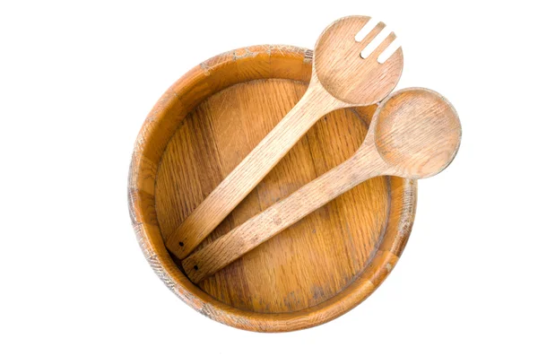 Utensílios de cozinha de madeira isolados em branco — Fotografia de Stock