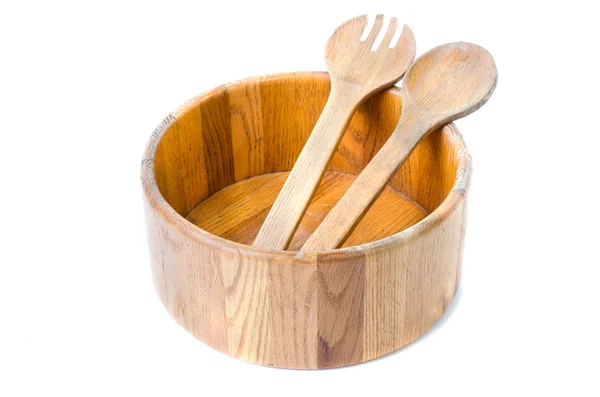 Drewniane naczynia kuchenne izolowane na biało — Zdjęcie stockowe