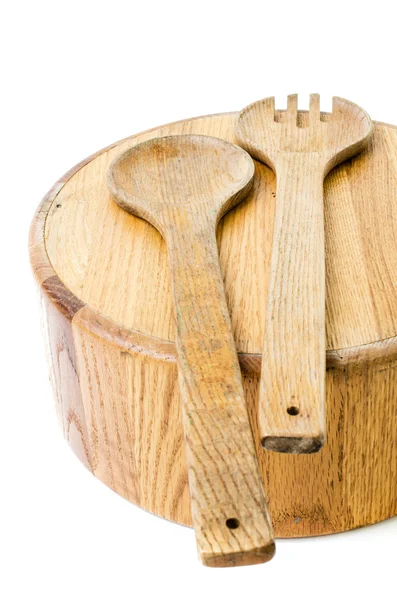 Utensili da cucina in legno isolati su bianco — Foto Stock