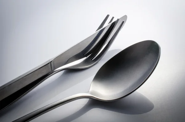 Bestick set med gaffel, kniv och sked — Stockfoto