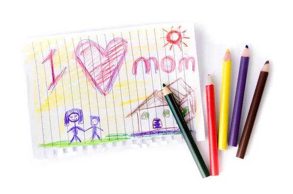 Dibujo infantil de su madre para el día de la madre —  Fotos de Stock