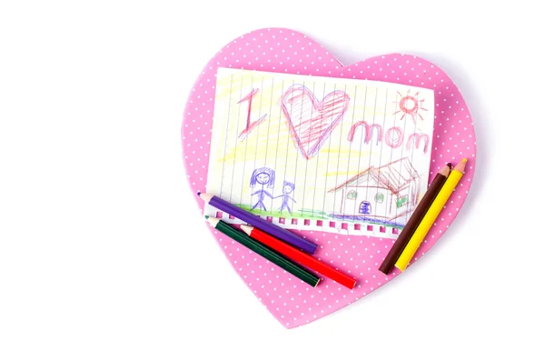 Dibujo infantil de su madre para el día de la madre —  Fotos de Stock