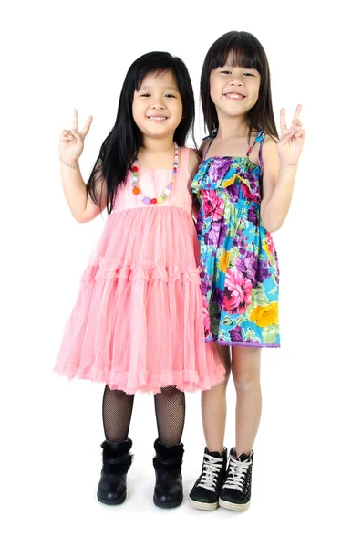 楽しんで幸せな姉妹のアジアの二人の肖像画 — ストック写真