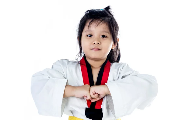 Aziatische meisje in een kimono met een gele sjerp — Stockfoto