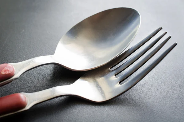 Vecchia forchetta e cucchiaio — Foto Stock