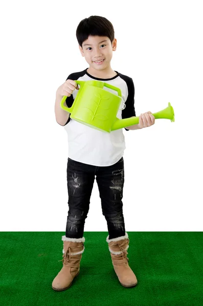 Little Asian smile child with watering pot — Stock Photo, Image