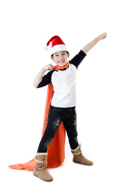 Poco asiático sonrisa chico con santa sombrero —  Fotos de Stock