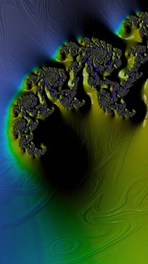 Sanatsal olarak 3D biçimlendirme fraktal, hayali soyut çizim ve renkli tasarım desen