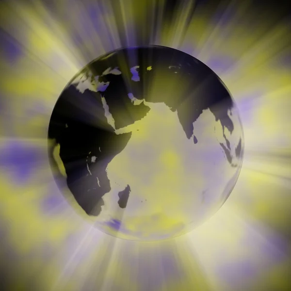Erde mit Lichtstrahlen Stockfoto