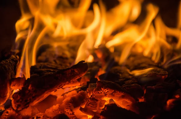 火中的热煤块 — 图库照片