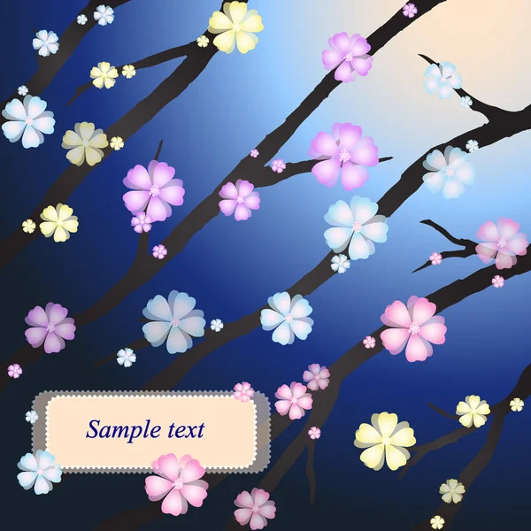 Karte mit stilisierter Kirschblüte. dunkler Hintergrund. — Stockvektor