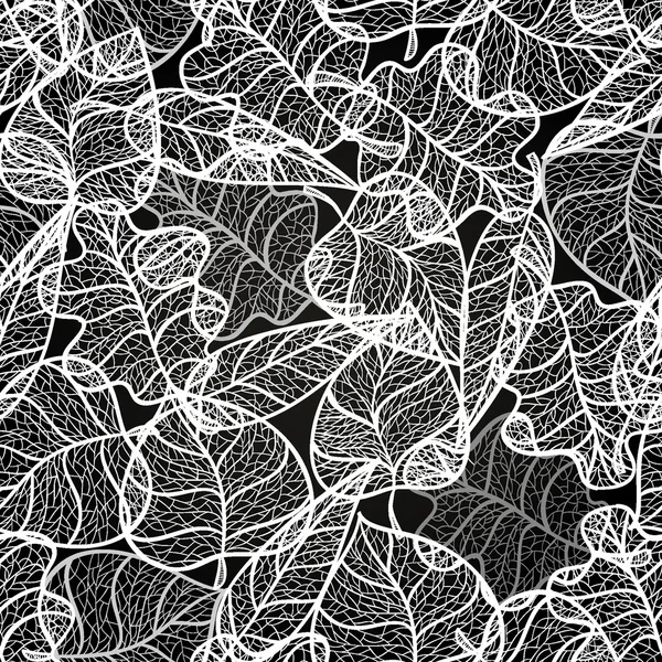 Otoño hojas transparentes patrón fondo oscuro — Vector de stock