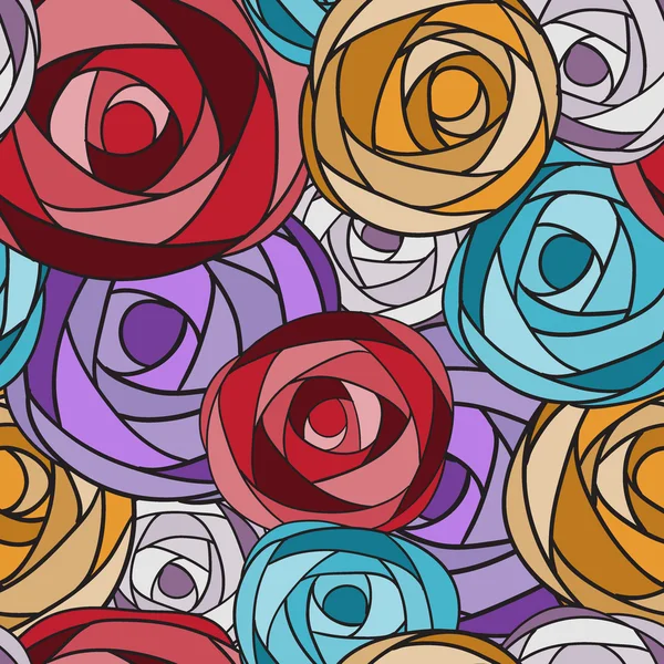 Colored art rose seamless pattern. — Stock Vector