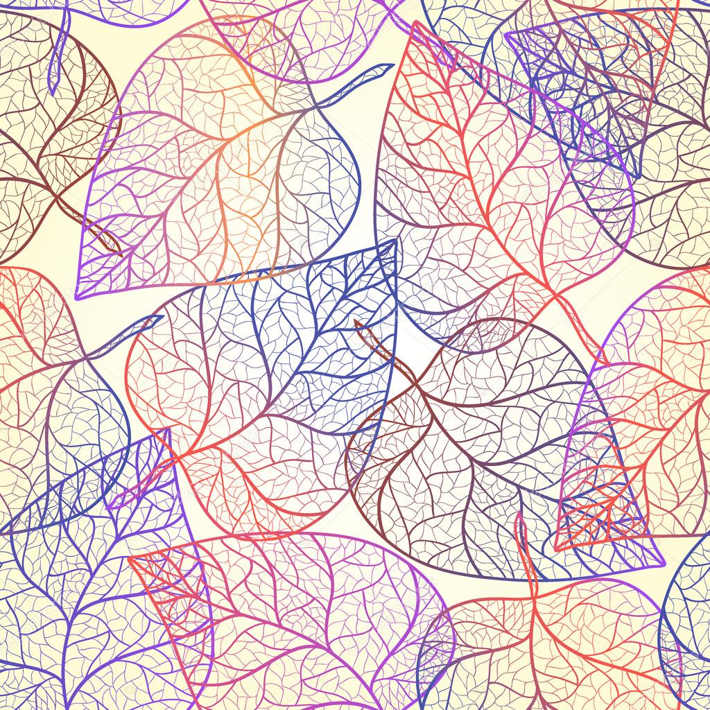 Autumn transparent leaves pattern background.