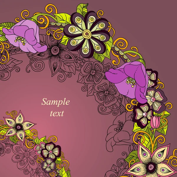 Векторное цветочное приглашение, нарисованные вручную ретро-цветы и листья — стоковый вектор