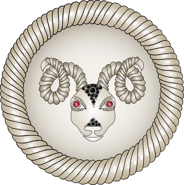 Cabeça do carneiro. Signos do zodíaco (aries). Olhos - rubis vermelhos . —  Vetores de Stock