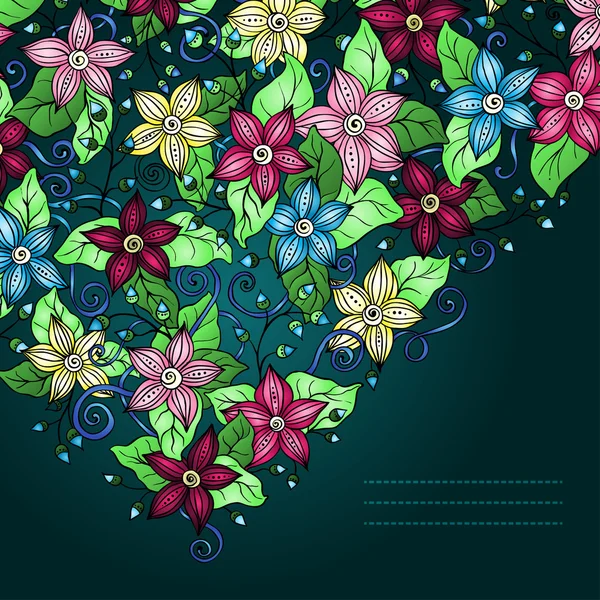 Fondo floral vectorial, flores y hojas retro dibujadas a mano . — Vector de stock