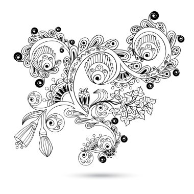 Çiçek deseni kaydırma motif için vintage design kart vektör oyma beyaz zemin üzerine izole. siyah beyaz versiyonu.