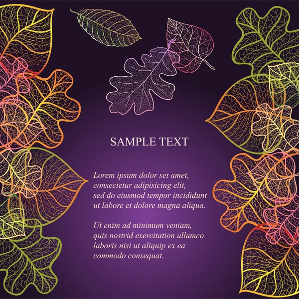 Decoratieve achtergrond met kunst herfst bladeren op de donkere paarse achtergrond met plaats voor uw tekst. — Stockvector