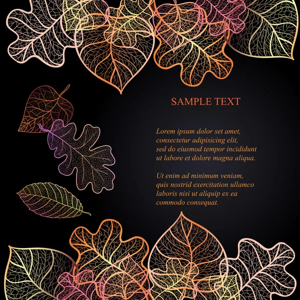 Ornamental background with art autumn leaves on the dark purple background with place for your text. — Stock Vector