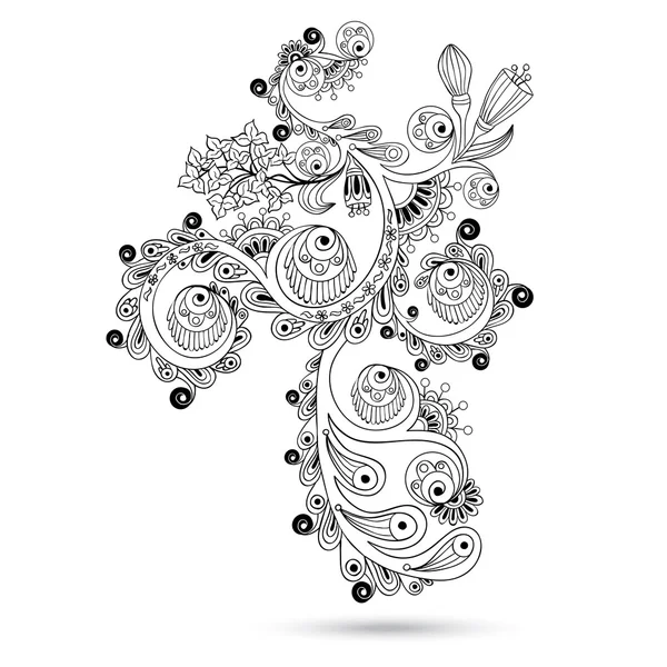 Çiçek deseni kaydırma motif için vintage design kart vektör oyma beyaz zemin üzerine izole. siyah beyaz versiyonu.