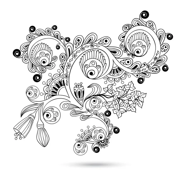 Çiçek deseni kaydırma motif için vintage design kart vektör oyma beyaz zemin üzerine izole. siyah beyaz versiyonu.