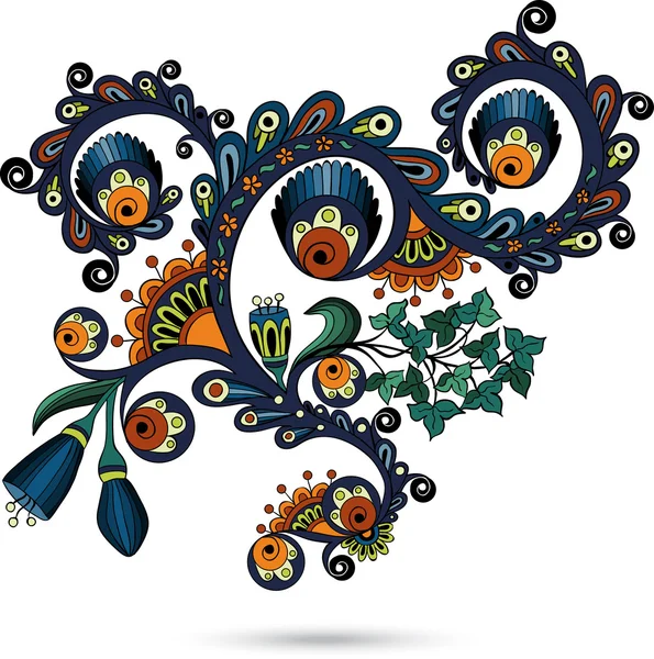 Flower pattern engraving scroll motif for vintage design card vector. Colored version. — Stock Vector