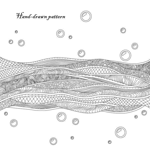 Black and white decorative waves background. Beautiful hand-drawn card — Stock Vector