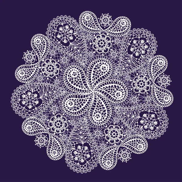 Ornamental winter hand-drawn lace snowflake. Doodle background. — Stock Vector