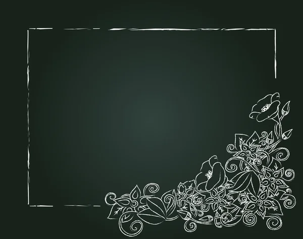 Vektorflorale Karte, handgezeichnete Kreideblumen und -blätter. — Stockvektor