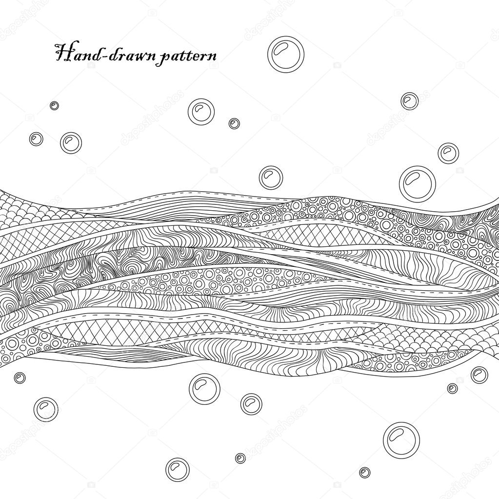 Black and white decorative waves background. Beautiful hand-drawn card