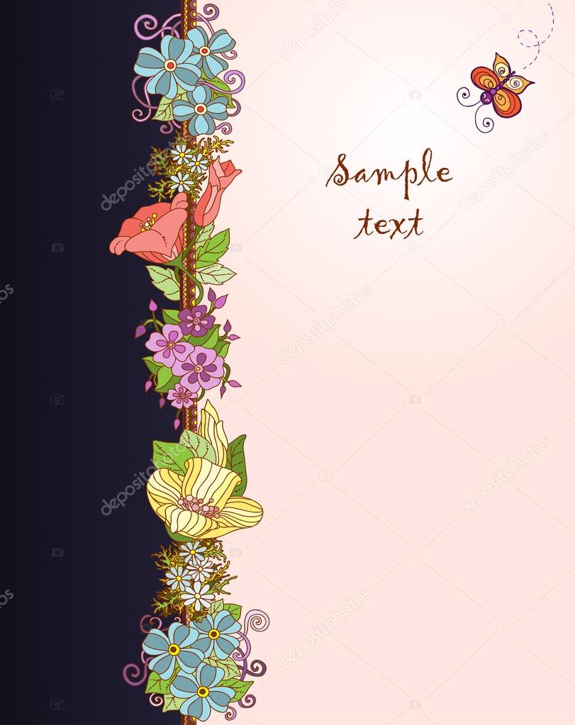 Vector floral background. Invitation with hand drawn graphic flowers and leaves