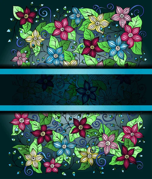 Carte d'invitation florale vectorielle, fleurs et feuilles graphiques rétro dessinées à la main — Image vectorielle