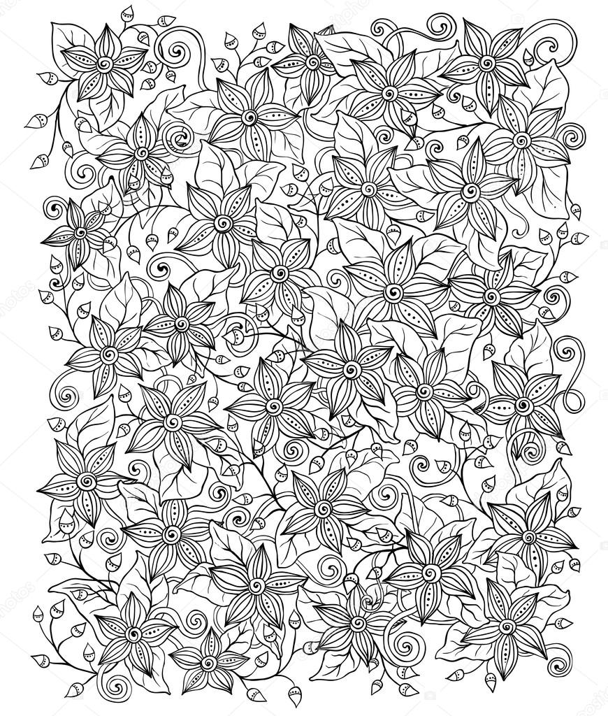 Vector floral background, hand drawn retro flowers and leaves in shades of gray