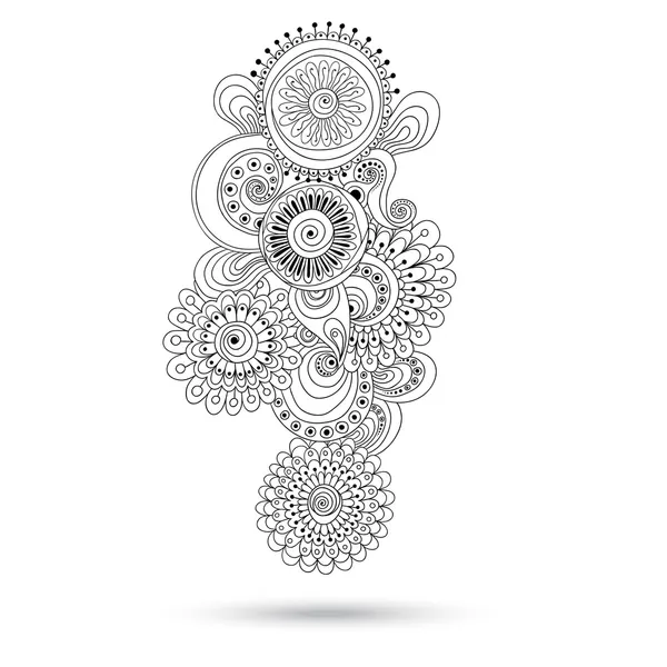 Henna Paisley Mehndi Doodles Abstract Floral Vector Illustration Design Element. Versão em preto e branco . — Vetor de Stock