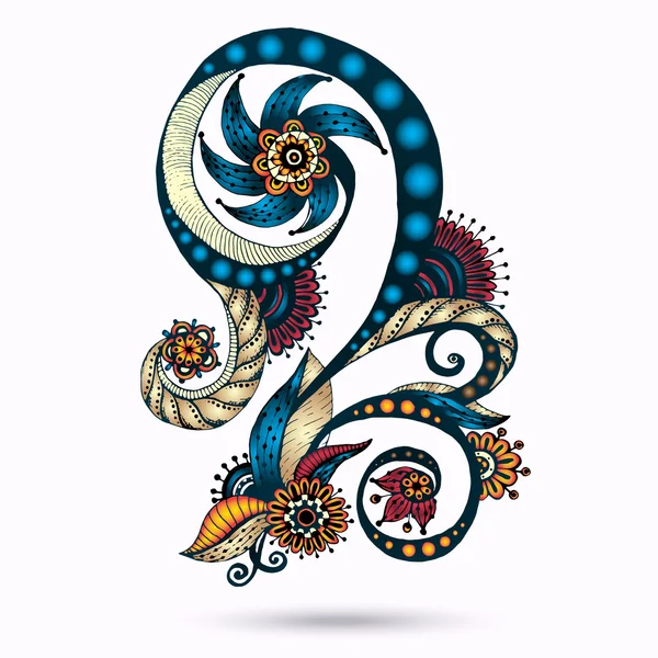 desenli kına mehndi soyut çiçek vektör çizim tasarım öğesi doodles. renkli sürüm.