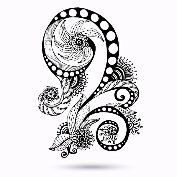 Henna Paisley Mehndi Doodles Abstract Floral Vector Illustration Design Element. Versión en blanco y negro . — Archivo Imágenes Vectoriales