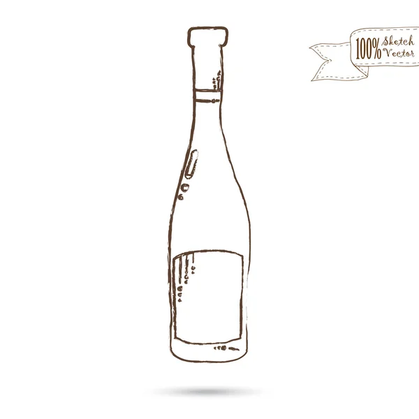 Schizzo di bottiglia di vino isolato sullo sfondo bianco — Vettoriale Stock