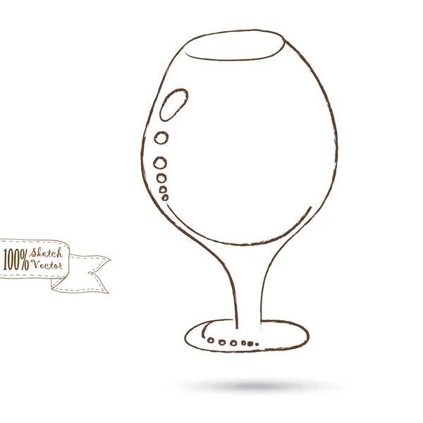 Croquis de verre à vin isolé sur le fond blanc — Image vectorielle