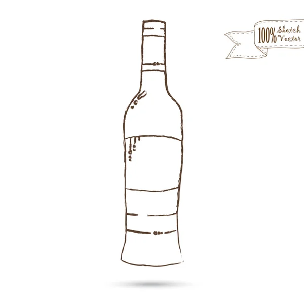 Sketch of Wine Bottle Isolated On The White Background — Stock Vector