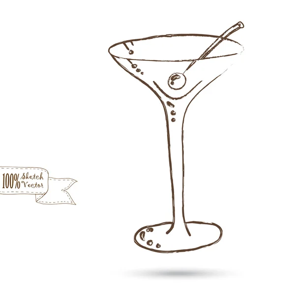 Sketch of Wine Glass terisolasi di Latar Belakang Putih - Stok Vektor