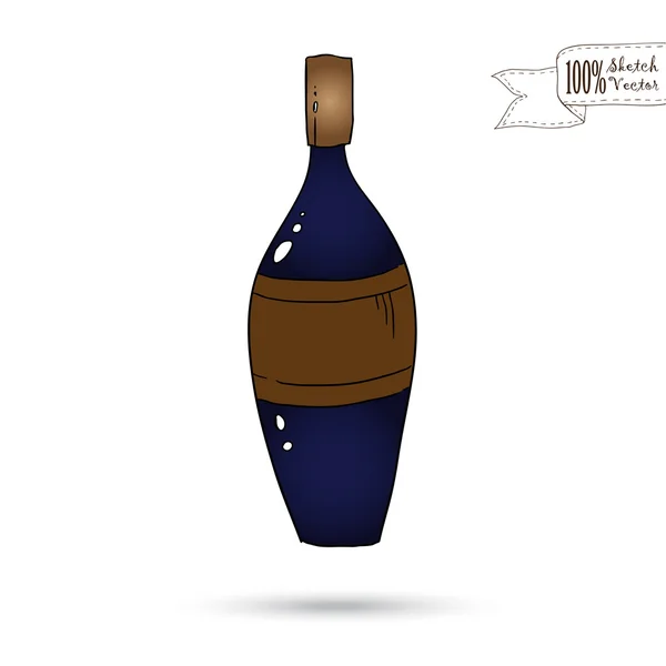 Sketch of Wine Bottle terisolasi di Latar Belakang Putih - Stok Vektor