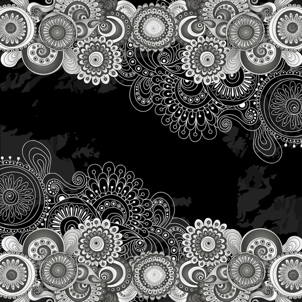 Abstract floral patroon met doodles en komkommers. zwarte en witte versie. — Stockvector