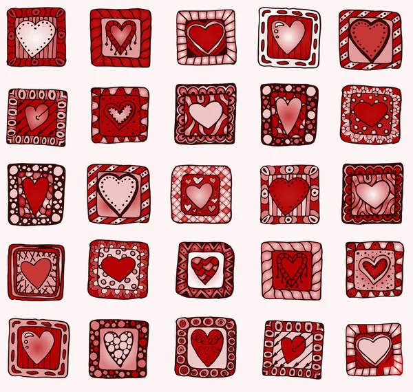Collection of original drawing doodle hearts. — Stock Vector